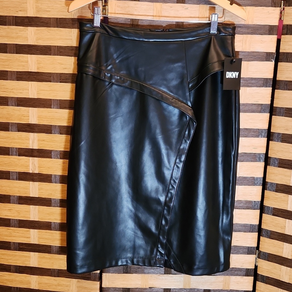 NWT!! DKNY leather faux wrap skirt